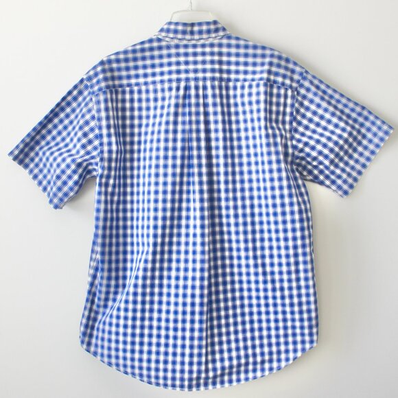 Tommy Hilfiger 100% Cotton Blue Plaid Button-Down Dress Shirt Short-Sleeve Large - Picture 5 of 6